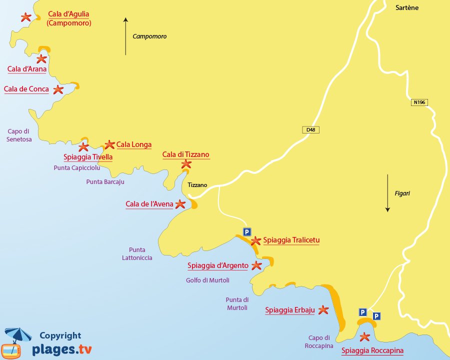 Mappa spiagge di Sartène in Corsica