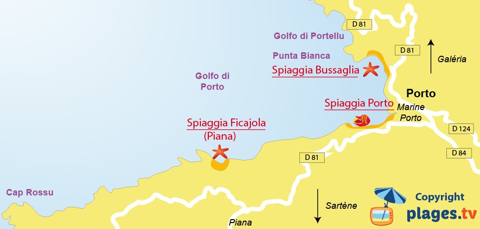 Mappa spiagge di Serriera in Corsica