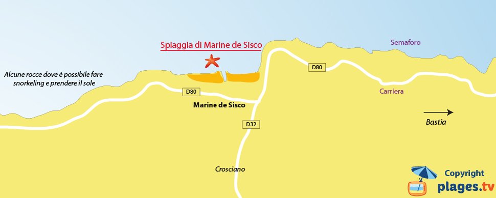 Mappa spiagge di Sisco - Corsica