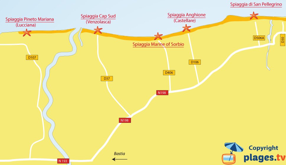 Mappa spiagge di Sorbo-Ocagnano in Corsica