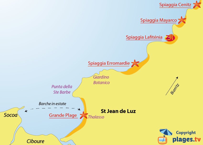 Mappa spiagge di Saint Jean de Luz - Francia