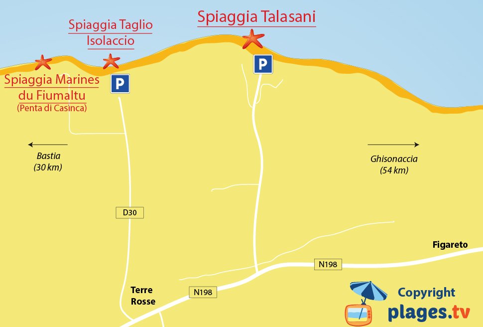 Mappa della spiaggia di Talasani e Figareto - Corsica