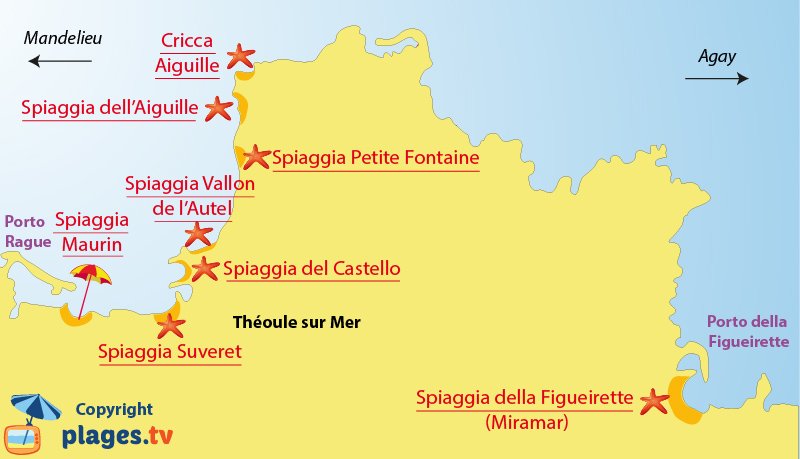 Mappa spiagge di Theoule sur Mer in Francia