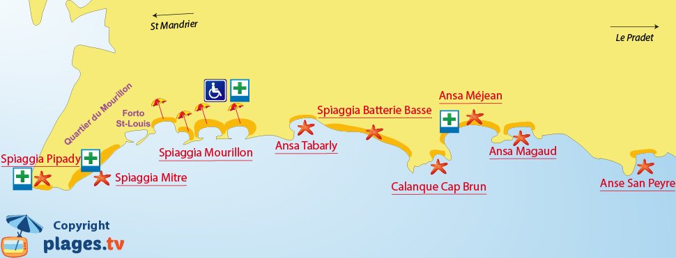 Mappa spiagge di Tolone in Francia