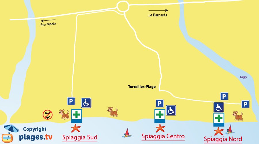 Mappa spiagge di Torreilles - Francia