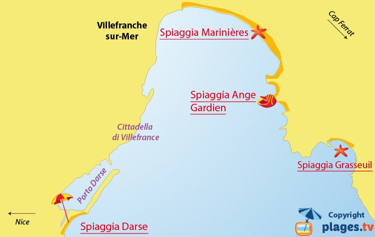 Mappa spiagge di Villefranche sur Mer - Francia