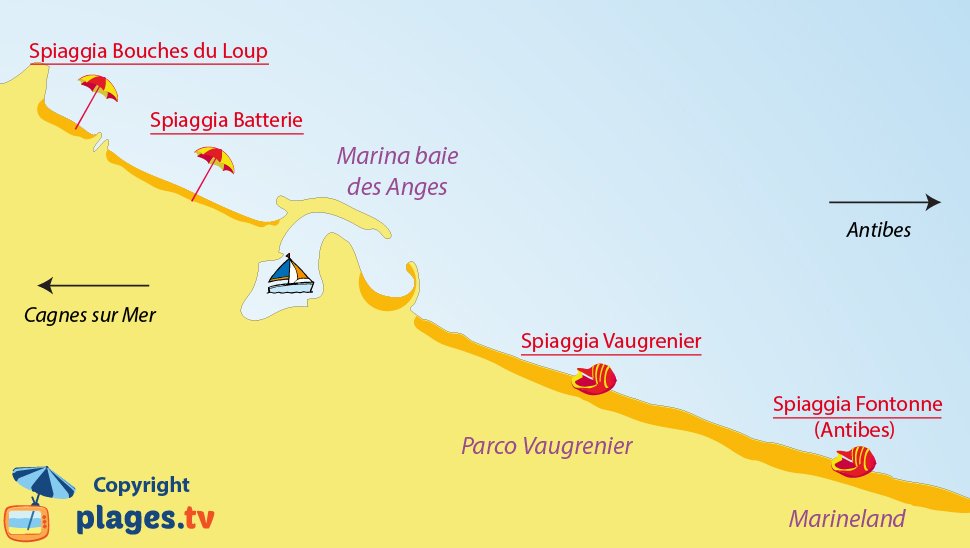 Mappa spiagge di Villeneuve-Loubet in Francia