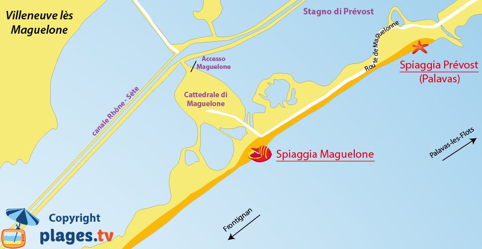 Mappa spiagge di Villeneuve les Maguelone in Francia