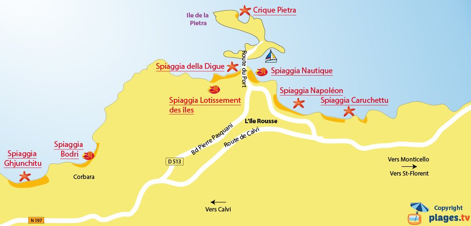 Mappa spiagge Ile Rousse - Corsica