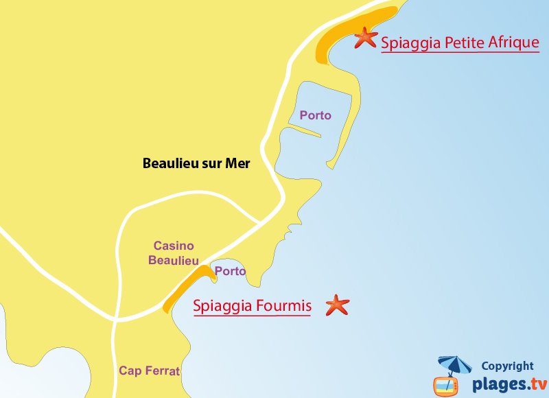 Mappa spiagge di Beaulieu sur Mer in Francia