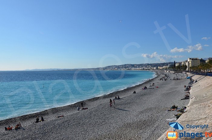 Large pebbles on the beaches of Nice in France