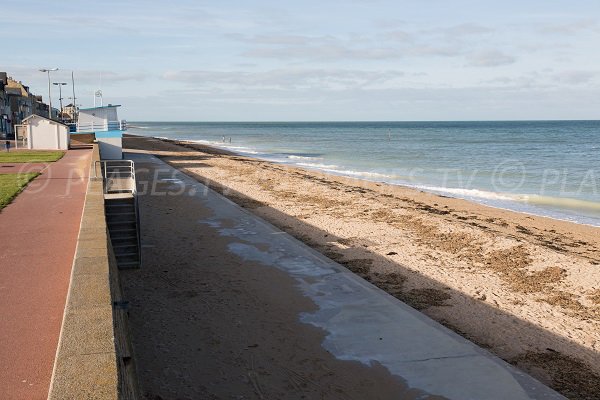 Langrune sur Mer beach in Calvados and pedestrian promenade