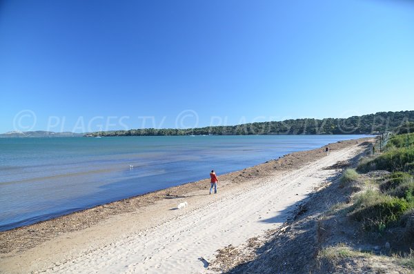 Photo de la plage de la Badine avec vue sur la presqu'ile de Giens