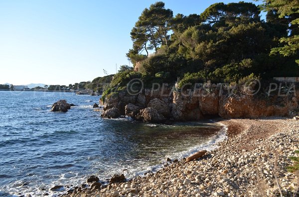 Plage de galets sur cette plage de l'anse de Faux d'Argent sur le Cap d'Antibes