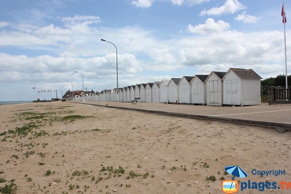 Bathing huts on the beach of Bernières sur Mer