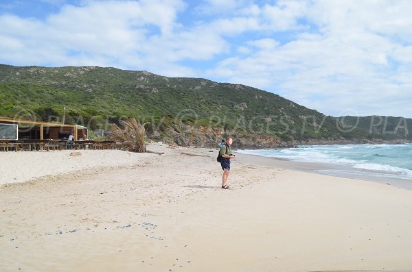 Sand beach in Coti Chiavari and view on Punta of Capo Nero