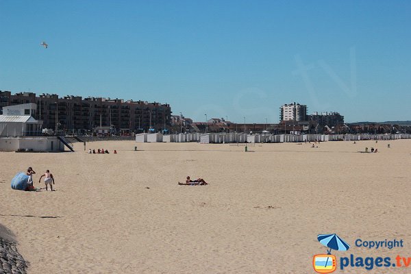 bathing hutson the Calais beach in France