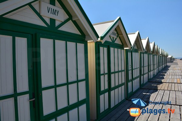 Green bathing huts in Cayeux in France