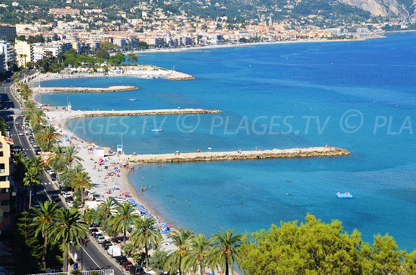 Photo aérienne des différentes plages de Roquebrune Cap Martin et de Menton