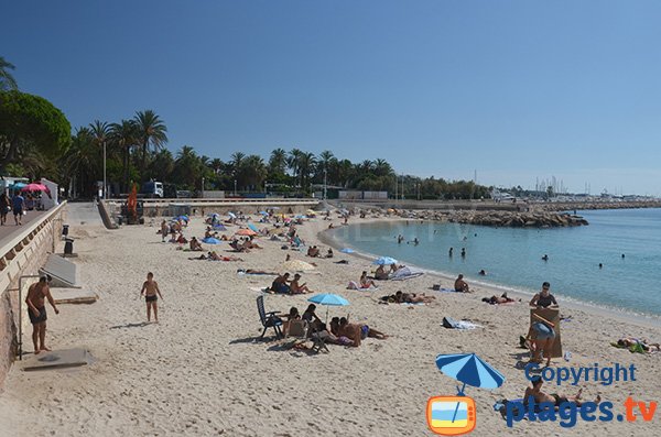 Public beach in Cannes on the Croisette in September