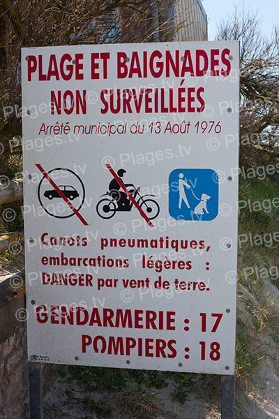 Panneau de signalisation plage et baignades non surveillées - Denneville