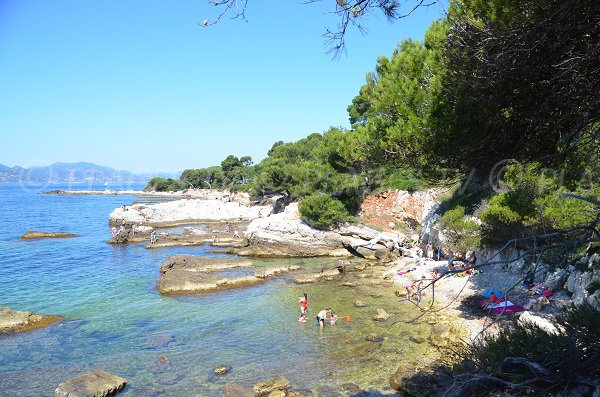 Beach and cove of the Dragon on the island Ste Marguerite on the islands of Lérins