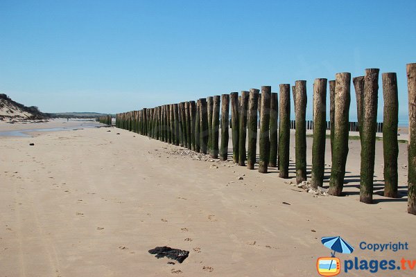 Brises lames sur la plage du Wissant au pied de la dune