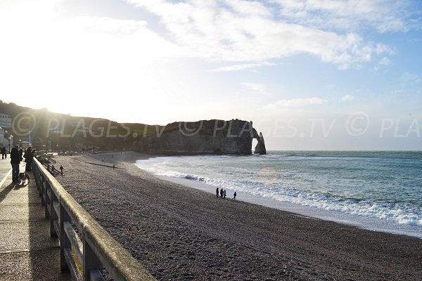 Etretat beach with beachfront promenade