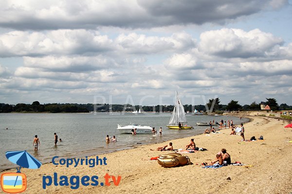 Vue sur les iles du Golfe du Morbihan depuis la plage de la Falaise - Arz