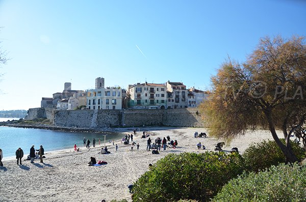 Strand von La Gravette im Winter am Hafen von Antibes