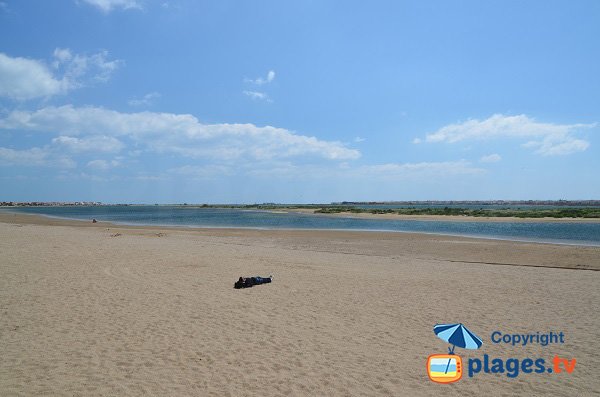 Plage du Grazel avec vue sur l'Ile aux oiseaux de Gruissan