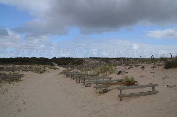 Vue sur le sentier d'accès de la plage de Lacanau Nord depuis le poste de secours