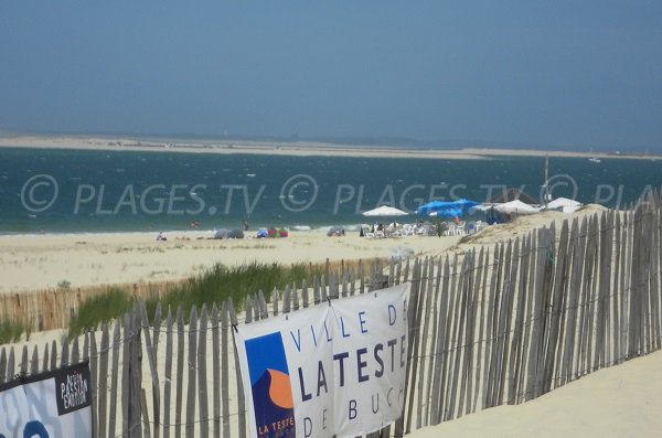 Lagune beach in Pyla with view on the bank of Arguin