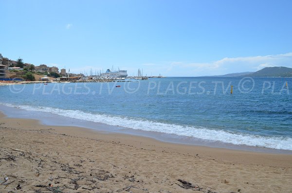 Vue sur le port depuis la plage de Mancinu en Corse