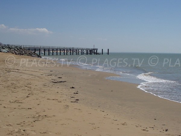 Plage de Maupas avec vue sur l'embarcadère de La Tranche