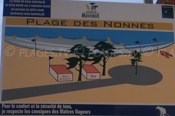 Panneau indiquant la zone de surveillance de la plage des Nonnes