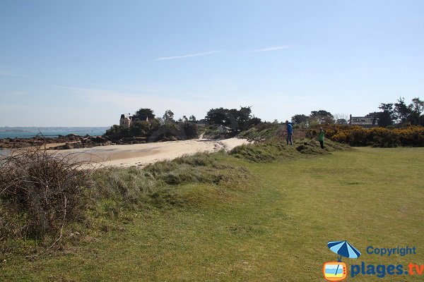 Pelouse à côté de la plage du bourg de l'ile Callot