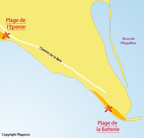 Map of La Batterie Beach in Aiguillon sur Mer in Vendée - France