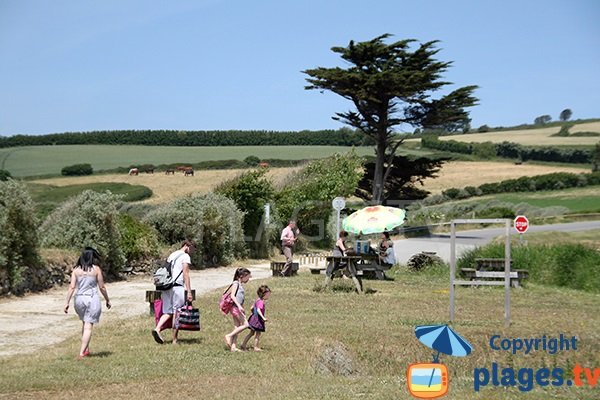 Pelouse et pique nique sur la plage de Trez Bellec à Telgruc sur Mer - Bretagne