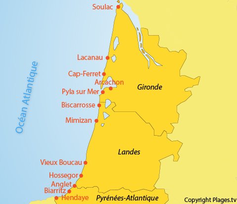 Carte côte atlantique sud ouest