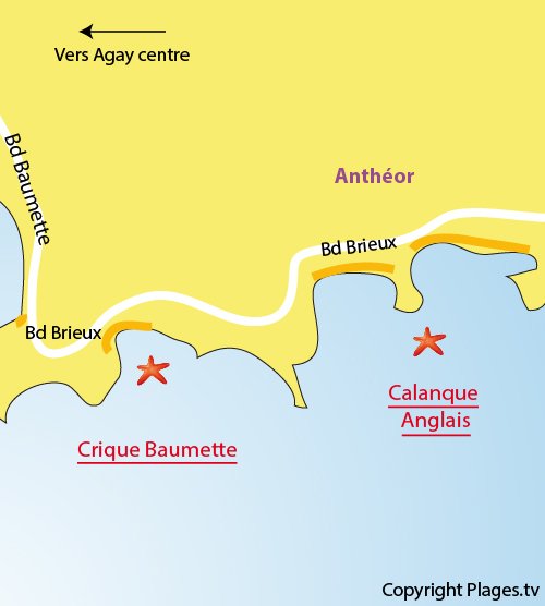 Map of Anglais Cove in Agay Saint Raphaël