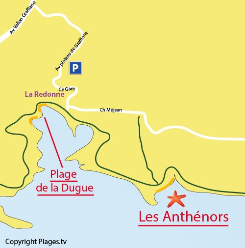 Map of Calanque of Athénors in Blue Coast in France