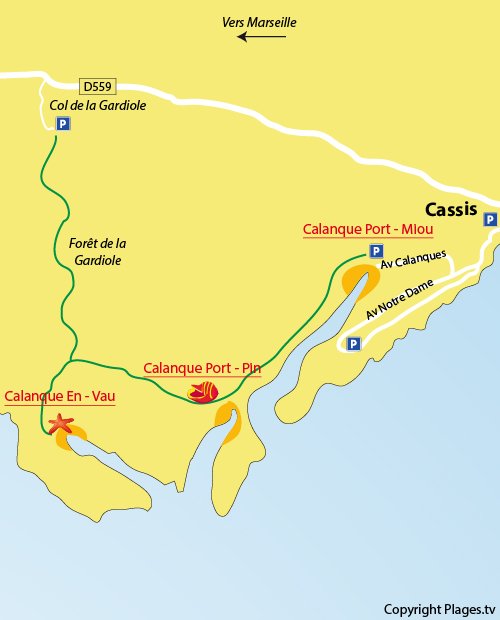 Carte de la calanque d'En Vau de Marseille