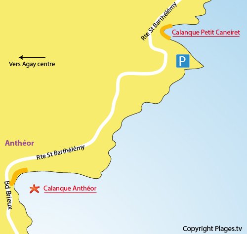 Map of Petit Caneiret Cove in Agay