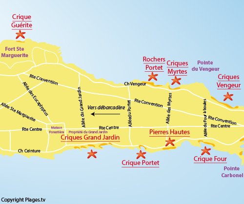 Map of Four Cove - Ste Marguerite island - Lérins