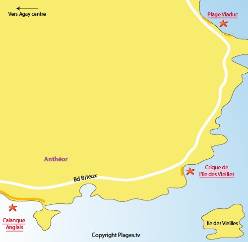Carte de la crique de l'Ile des Vieilles à Agay