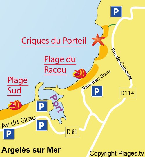 Mappa della Cala di Porteil a Argelès sur Mer