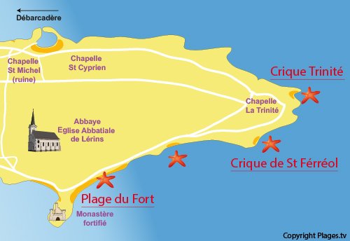 Map of St Féréol Cove in Saint Honorat island