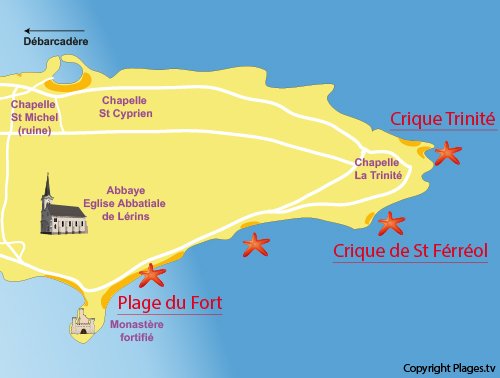 Map of Trinité Cove in Saint Honorat island