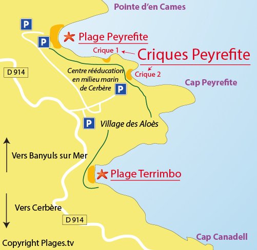 Mappa della Cala di Peyrefite a Cerbère